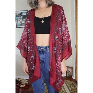 NWT Lucky Brand Maroon Paisley Kimono Cover Up One Size